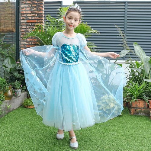  SIZANI Snow Queen Princess Elsa Costumes Princess Dress Up, Party Cosplay Costume Queen Dresses for Little Girls 2-12T