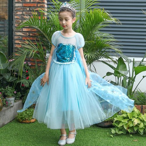  SIZANI Snow Queen Princess Elsa Costumes Princess Dress Up, Party Cosplay Costume Queen Dresses for Little Girls 2-12T