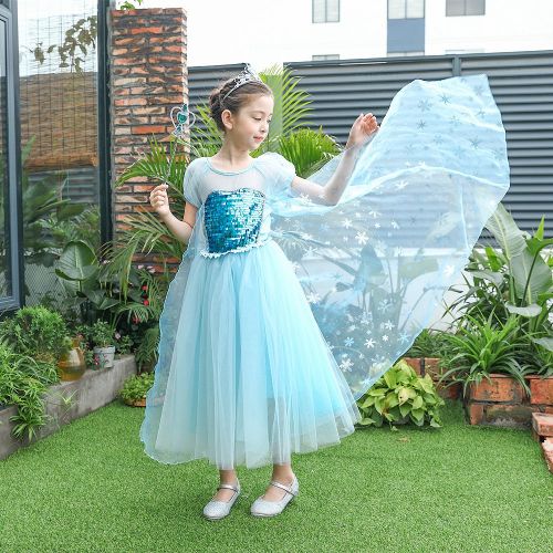  SIZANI Snow Queen Princess Elsa Costumes Princess Dress Up, Party Cosplay Costume Queen Dresses for Little Girls 2-12T