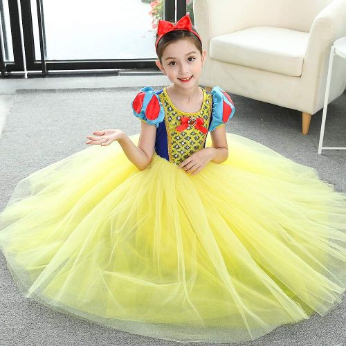  SIZANI Girls Snow White Costume Princess Dress Up, Retro Queen Dresses for Little Girl Party Role Play 2-10T