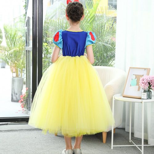  SIZANI Girls Snow White Costume Princess Dress Up, Retro Queen Dresses for Little Girl Party Role Play 2-10T