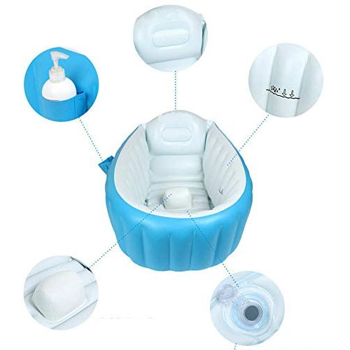  SJ Shop Baby Infant Inflatable Bath Tub Seat Mommy Helper Kid/Toddler Portable Bathtub (Blue)