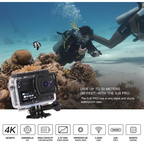  [아마존베스트]SJCAM SJ8 Pro Digital Action Camera with Touchscreen 60fps 4K Ultra Full HD EIS Stabilised Raw Image 1200mAh High Capacity Battery 5G WiFi Sports Cam (E-Commerce Packaging)