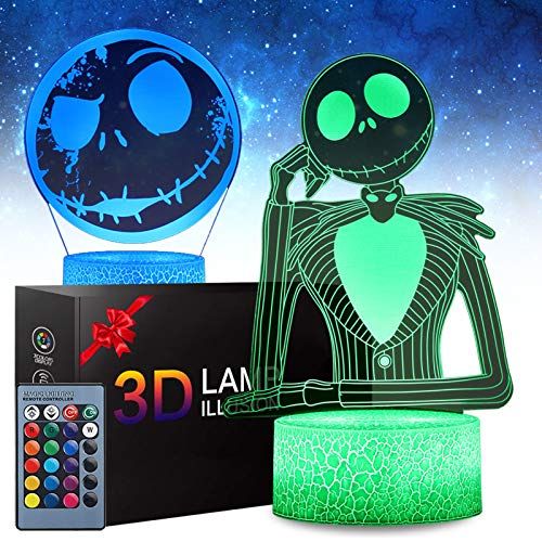  [아마존베스트]SJIAHEE Halloween Town Pumpkin King Jack Skellington 3D Illusion Night Light Gifts, Control Halloween Decor for Kids Bedroom, Creative Lighting for Kids (2 Pattern 16 Color)