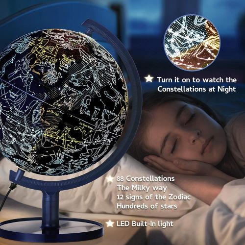  [아마존베스트]SJ Smart Globe with Interactive APP & LED Illuminated Constellations at Night, DIY, Easy to Assemble, Educational Content for Kids, USB Cord Included, US-Patented STEM Toy, 10 Worl