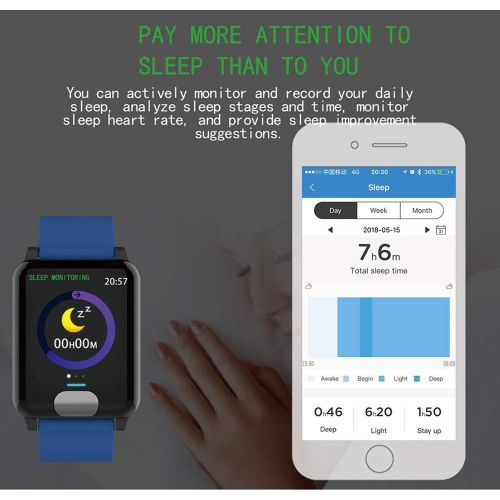  SJUAN Fitness Tracker, Smart Bracelet 3D Dynamic UI Monitoring ECG Heart Rate Blood Pressure Remote Care Friends and Family,Blue