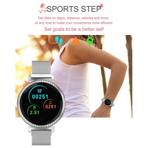  SJUAN Fitness Tracker, Activity Tracker Watch Heart Rate Blood Oxygen Blood Pressure Monitor Waterproof Pedometer Sleep Sports Bracelet for Girls,Silver