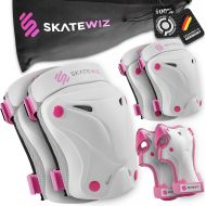 SKATEWIZ Skate Pads - Knee and Elbow Pads & Wrist Guards for Roller Skating [6pc] Climate Neutral Skating Protective Gear Adult and Kids - Roller Skate Pads