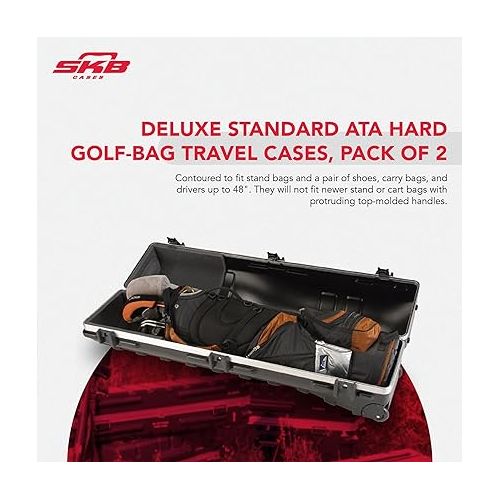  SKB Cases 2SKB-4814W ATA Deluxe Hard Plastic Golf Bag Travel Storage Case with Wheels for Cart Bags, Carry Bags, and 48 Inch Long Drivers