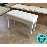 SKEMIDEX---White Ebony Wood Leather Piano Bench Padded Double Duet Keyboard Seat Storage (White) Wood Piano Bench Double Duet Leather Padded Keyboard Seat