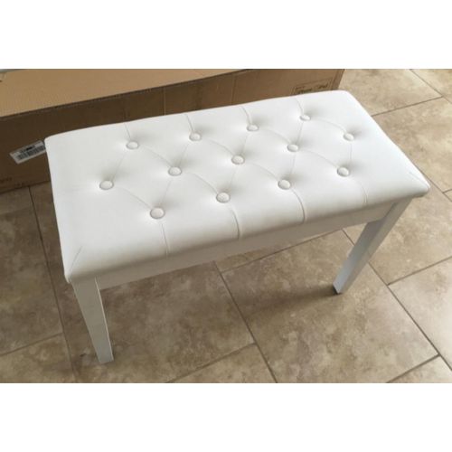  SKEMIDEX---White Ebony Wood Leather Piano Bench Padded Double Duet Keyboard Seat Storage (White) Wood Piano Bench Double Duet Leather Padded Keyboard Seat