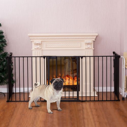  SKEMIDEX---Elegant Fireplace Fence Sturdy Baby Play Fence Safety Fire Gate Protection Shapeable Hearth GateBBQ Metal Gate for Pet Dog Cat Plastic Black 5 Sides 30 Inches Height