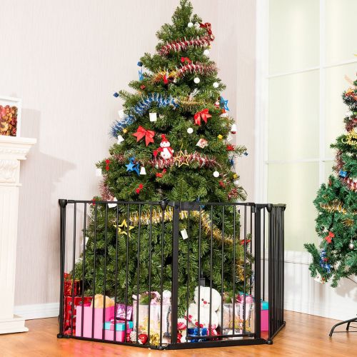  SKEMIDEX---Elegant Fireplace Fence Sturdy Baby Play Fence Safety Fire Gate Protection Shapeable Hearth GateBBQ Metal Gate for Pet Dog Cat Plastic Black 5 Sides 30 Inches Height