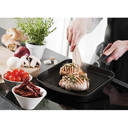  Skeppshult Gusseisen Grillpfanne eckig Edelstahlgriff 25x25cm, fuer alle Herdarten geeignet (auch Induktion)