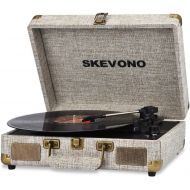 Vinyl Record Player, SKEVONO 3 Speed Portable Suitcase Turntable, Bluetooth Vintage Record Player with 2 Built-in Speakers, Supports RCA Output Headphone Jack Phone Music Playback