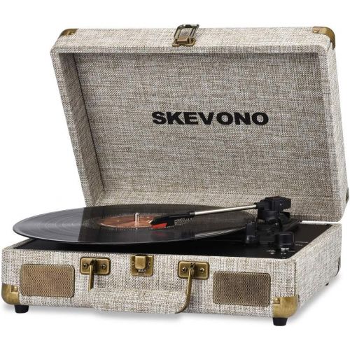  Vinyl Record Player, SKEVONO 3 Speed Portable Suitcase Turntable, Bluetooth Vintage Record Player with 2 Built-in Speakers, Supports RCA Output Headphone Jack Phone Music Playback