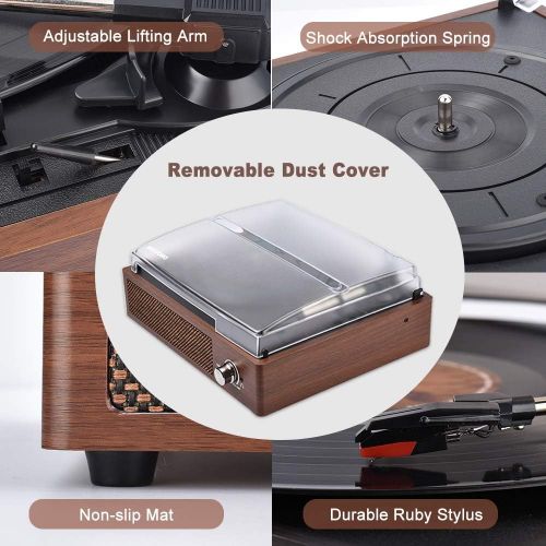  Record Player, SKEVONO Portable 3 Speed Vinyl Turntable, Bluetooth Vintage Record Player with Built-in Speakers, Supports Headphone Jack/Aux Input/ RCA Line Out (Wooden Classic)