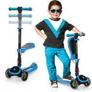 SKIDEE Kick Scooters for Kids 2-12 Years Old - Foldable Scooter with Removable Seat, 3 LED Light Wheels, Back Wheel Brake, Wide Standing Board, and Adjustable Height - 110 Lbs Capa