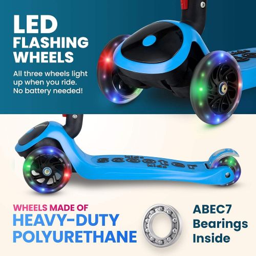  SKIDEE Kick Scooters for Kids 2-12 Years Old - Foldable Scooter with Removable Seat, 3 LED Light Wheels, Back Wheel Brake, Wide Standing Board, and Adjustable Height - 110 Lbs Capa