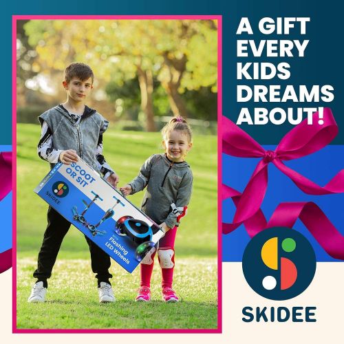  [아마존베스트]SKIDEE Kick Scooters for Kids 2-12 Years Old - Foldable Scooter with Removable Seat, 3 LED Light Wheels, Back Wheel Brake, Wide Standing Board, and Adjustable Height - 110 Lbs Capa