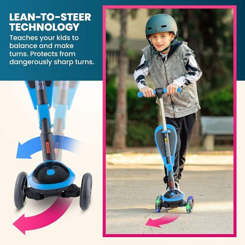  [아마존베스트]SKIDEE Kick Scooters for Kids 2-12 Years Old - Foldable Scooter with Removable Seat, 3 LED Light Wheels, Back Wheel Brake, Wide Standing Board, and Adjustable Height - 110 Lbs Capa