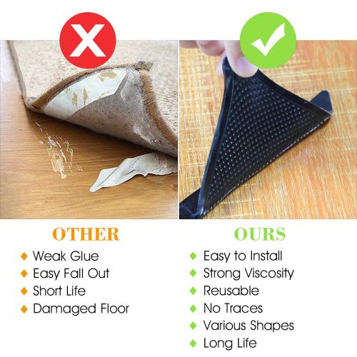  SKINOSM Rug Grippers for Hardwood Floors, Carpet Gripper for Area Rugs Double Sided Anti Curling Non-Slip Washable & Reusable Pads for Tile Floors, Carpets, Floor Mats, Wall, Black