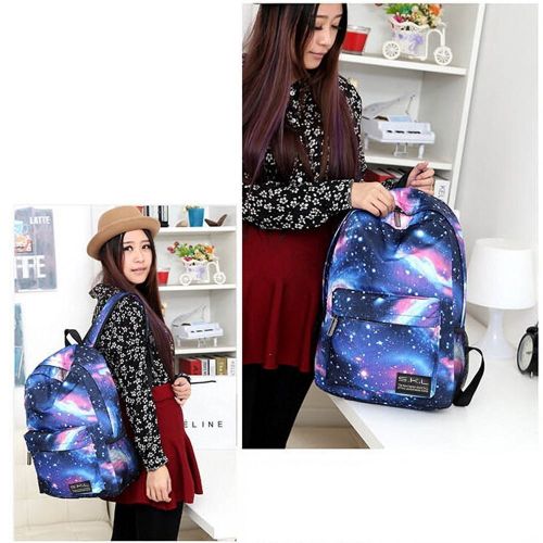  Galaxy School Backpack, SKL School Bag Student Stylish Unisex Canvas Laptop Book Bag Rucksack Daypack for Teen Boys and Girls(Blue with Pencil Bag)