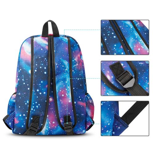  Galaxy School Backpack, SKL School Bag Student Stylish Unisex Canvas Laptop Book Bag Rucksack Daypack for Teen Boys and Girls(Blue with Pencil Bag)