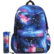 [아마존베스트]Galaxy School Backpack, SKL School Bag Student Stylish Unisex Canvas Laptop Book Bag Rucksack Daypack for Teen Boys and Girls(Blue with Pencil Bag)
