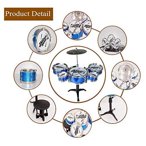  [아마존베스트]SKLOER Kids Drum Set Toddler Instrument Set Educational Percussion Stimulating Children’s Creativity Drum Set for Kids Ages 3-5 Boys and Girls Ideal Gift Blue