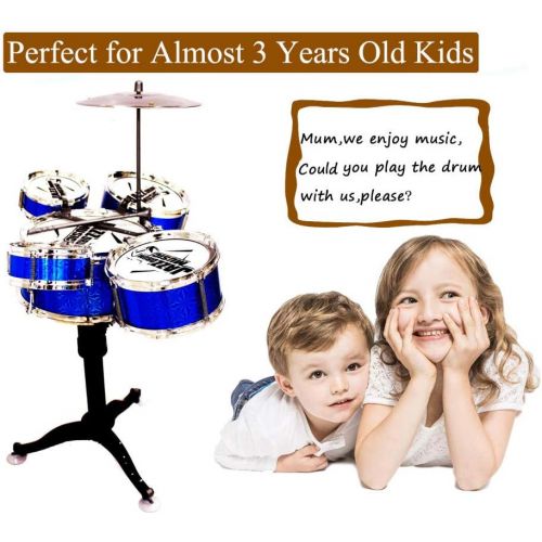  [아마존베스트]SKLOER Kids Drum Set Toddler Instrument Set Educational Percussion Stimulating Children’s Creativity Drum Set for Kids Ages 3-5 Boys and Girls Ideal Gift Blue