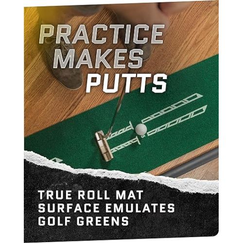 스킬즈 SKLZ ACCELERATOR PRO - Indoor Golf Putting Mat with Auto-Ball Return & Behind-the-Hole Ball Collector - Putter Alignment Guides at 3, 5 & 7 Feet - Rubber-Backed Mat Provides Multi-Surface Stability