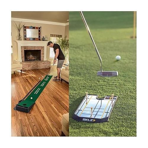 스킬즈 SKLZ Accelerator PRO - Indoor Golf Putting Mat with SKLZ True Line Putting Alignment Mirror - Improve Accuracy and Consistency Training Kit