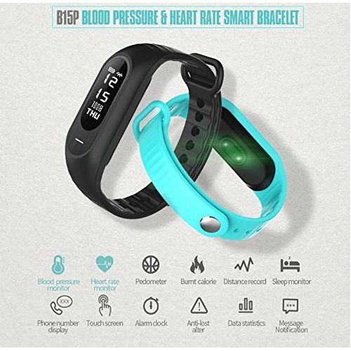  SKMEI Women Men Wristband Blood Pressure Heart Rate Monitor Smart Bracelet Call Reminder Touch Screen Digital Wristwatches B15P (Black)