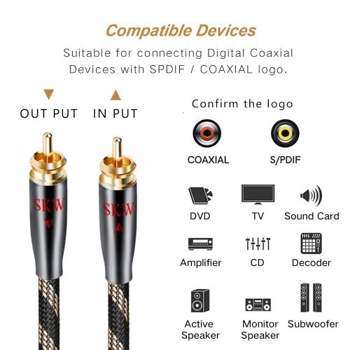  SKW Subwoofer Cable RCA to RCA Multiple Shield with Single Crystal Copper for HiFi Systems(3.2ft/1M,Black)