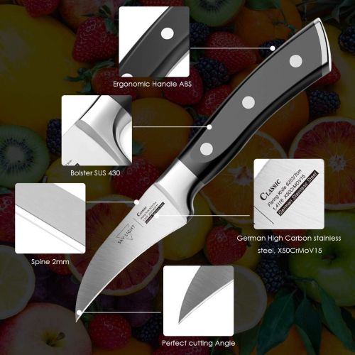  [아마존 핫딜]  [아마존핫딜]SKY LIGHT Peeling Knife, Razor Sharp Paring Knives Potato Tourne Cut Fruit Peeler Professional 2.75” Birds Beak German High Carbon Stainless Steel Small Kitchen Knife with Non Slip Ergonomic