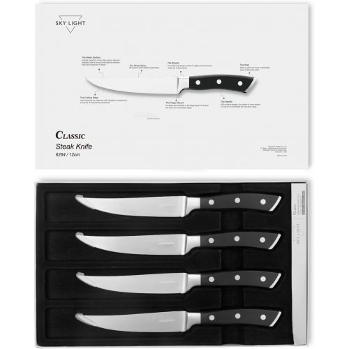  [아마존 핫딜] SKY LIGHT Steak Knives, Steak Knife Set of 4 Premium Kitchen Table Knife 4.5 Inch Straight Edge Blade Dinner Knives Non Serrated