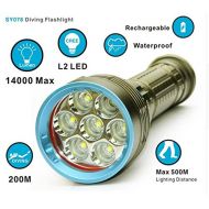 SKY RAY Super new 7x XM-L2 LED 200M Underwater 14000 Lumens Scuba Diving Flashlight Dive Torch Lamp Tactical Flashlight Torch Lamp Light 18650 pack sales (WITH BATTERY&CHARGER)