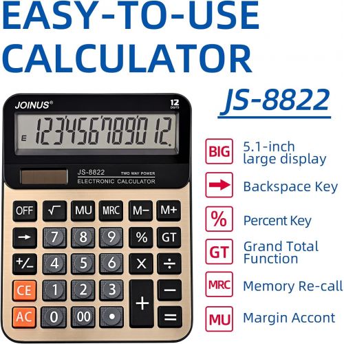  SKY/2 SKY2 Calculator, Standard Function Desktop Calculator with 12-Digit Large LCD Display Big Sensitive Button, Solar Battery Dual Power Basic Office Calculators, Champagne Gold Desk C