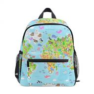 SKYDA Backpack for School Teenagers Girls Boys Bags World Map Animals For Kids Printing Travel Bag