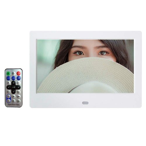  SKYM Digital Photo Frame 7 inch,HD Digital Screen, Support Music Video Pictures and Music 16MB Memory Configuration Remote Controller White