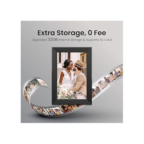  10.1 Inch Digital Picture Frame with 32GB Storage, FRAMEO WiFi Digital Photo Frame, 1280 * 800 IPS Touch Screen, Auto-Rotate Slideshow, Easy to Share Photo/Video via Free App