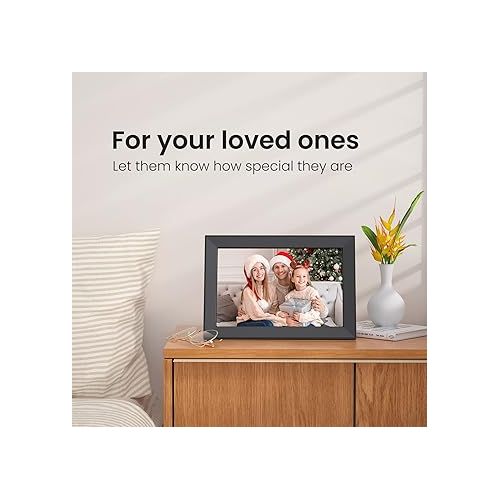  10.1 Inch Digital Picture Frame with 32GB Storage, FRAMEO WiFi Digital Photo Frame, 1280 * 800 IPS Touch Screen, Auto-Rotate Slideshow, Easy to Share Photo/Video via Free App