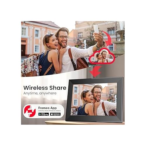  10.1 Inch Digital Picture Frame with 32GB Storage, FRAMEO WiFi Digital Photo Frame, 1280 * 800 IPS Touch Screen, Auto-Rotate Slideshow, Easy to Share Photo/Video via Free App