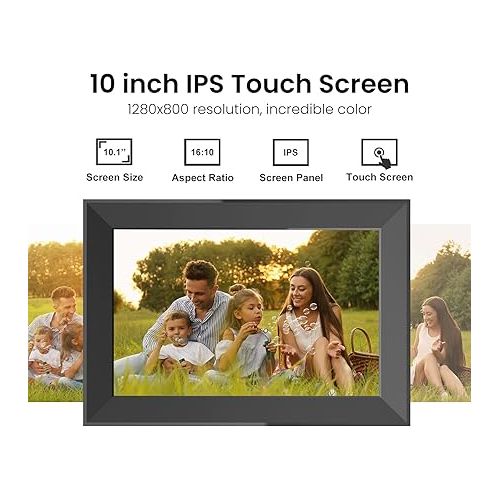  10.1 Inch Digital Picture Frame with 32GB Storage, FRAMEO WiFi Digital Photo Frame, 1280 * 800 IPS Touch Screen, Auto-Rotate Slideshow, Easy to Share Photo/Video via Free App