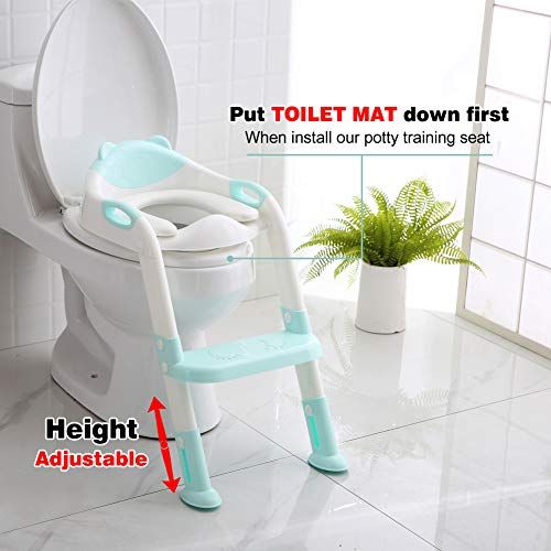  [아마존베스트]Potty Training Seat with Step Stool Ladder,SKYROKU Potty Training Toilet for Kids Boys Girls Toddlers-Comfortable Safe Potty Seat with Anti-Slip Pads Ladder (Blue)