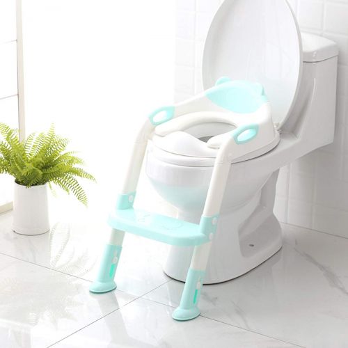  [아마존베스트]Potty Training Seat with Step Stool Ladder,SKYROKU Potty Training Toilet for Kids Boys Girls Toddlers-Comfortable Safe Potty Seat with Anti-Slip Pads Ladder (Blue)