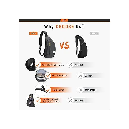  SKYSPER Sling Bag RFID Crossbody Sling Backpack Cross Body Shoulder Travel Bag Hiking Daypack for Women Men(Black)