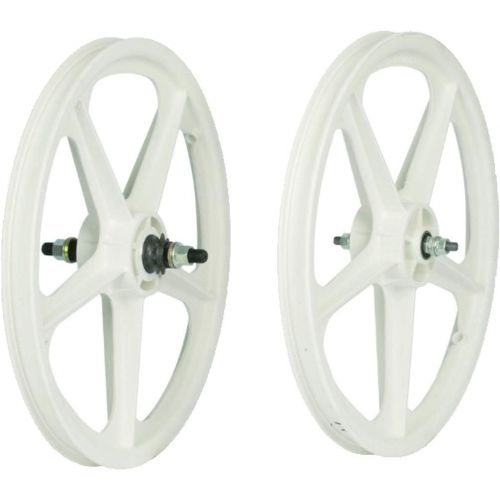  SKYWAY, Tuff II 20 5 Spoke, Wheelset, White, 20 / 406, Bolt-on, F: 100, R: 110, Rim, BMX Cassette, Black