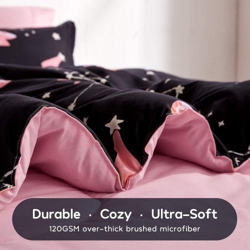  [아마존베스트]SLEEP ZONE Kids Bed-in-a-Bag Bedding Set Easy-Care Microfiber Ultra Soft Comforter and Sheet Sets with Shams 7 Pieces Galaxy, Black/Pink, Full/Queen